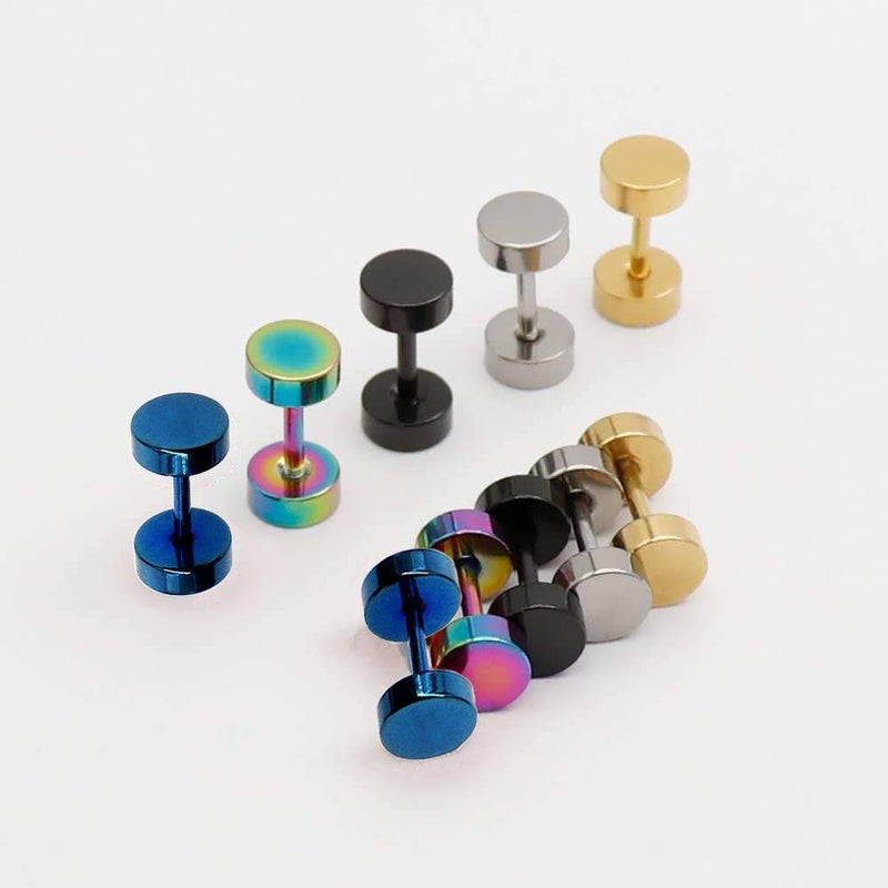 EACHLP Unisex 5MM Simple Stainless Steel Stud Earring Faux Gauges Ear Plugs Tunnel Hypoallergenic Cartilage Tragus Second Third Hole Ear Piercing Jewelry - Image 3